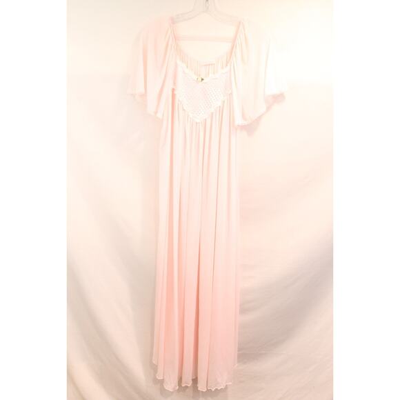 Miss Elaine Vtg Flowy Nightgown Womens size L Pink Quilted Embroidered Neckline - Picture 1 of 8